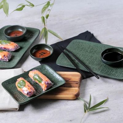 Conjunto Mesa Posta Comida Japonesa Sushi Cerâmica Verde 12p Verde