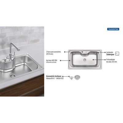 Cuba de Sobrepor Tramontina Morgana Maxi 86x50 cm em Aço Inox Acetinado Outlet