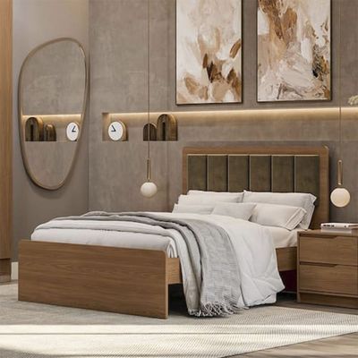 Cama de Casal Ibiza com Cabeceira e 146cm de largura Kappesberg Canela