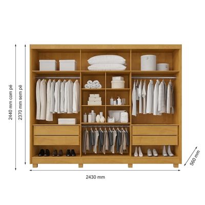 Guarda-Roupa Casal Coliseu 6 Portas de Bater Espelho 4 Gavetas Mademarques Peroba