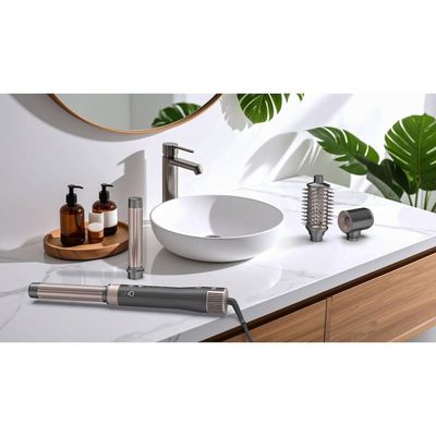 Modelador Uniq Aura 4 em 1 1500W Efeito Coanda Escova Oval Secador e Cachos GA.MA Italy Cinza e Rosa / 220V