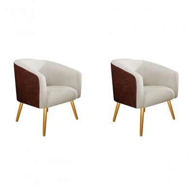 Kit 02 Poltronas Cadeira Luiza Corino Nozes E Linho Cru Sala De Jantar Recepção Escritório Do Lar Móveis E Decoração