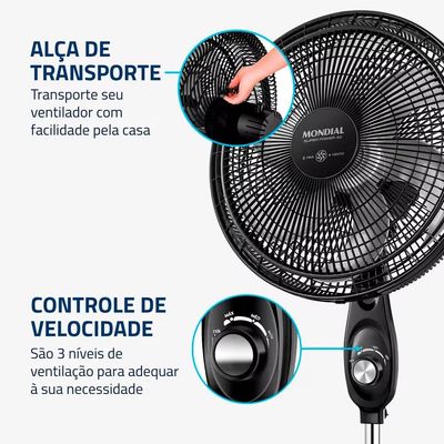 Ventilador de Coluna 40cm Super Power VSP40C 6 Pás 3 Velocidades Mondial Prata com Preto / 220V