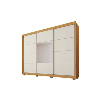 Guarda-Roupa Casal Spazio 3 Portas de Correr Espelho 4 Gavetas Mademarques Peroba/Off White