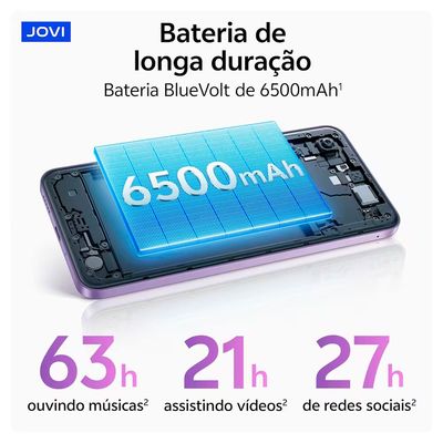 Smartphone JOVI Y21 4G Tela 6.68 256GB Câmera 50MP Bateria 6500mAh Preto Preto