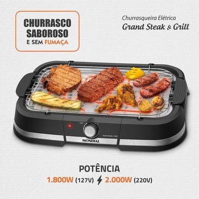 Churrasqueira Elétrica Mondial Grand Steak e Grill CH-08-BI Preto / 110V