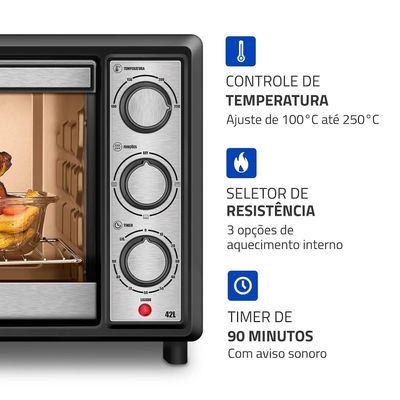 Forno Elétrico Mondial Family II 42 Litros 1600W Grill Preto / 220V
