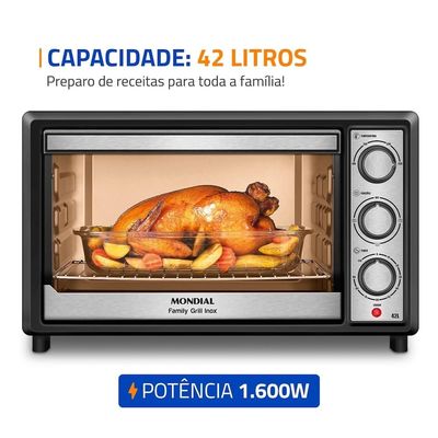 Forno Elétrico Mondial Family II 42 Litros 1600W Grill Preto / 220V