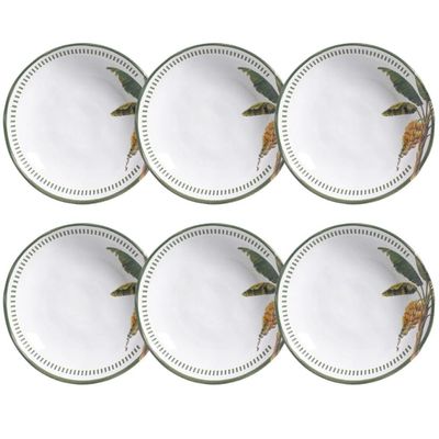 Jogo 6 Pratos Fundos Cerâmica Branco Bio Bananê 22,5cm Porto