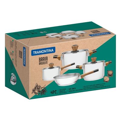 Jogo de Panelas Tramontina Brava Baquelite 4 Peças em Aço Inox com Fundo Triplo 65180310
