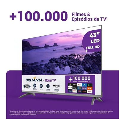 Smart TV Britânia B43CRA 43 Full HD DLED Roku HDR10 Cinza Bivolt