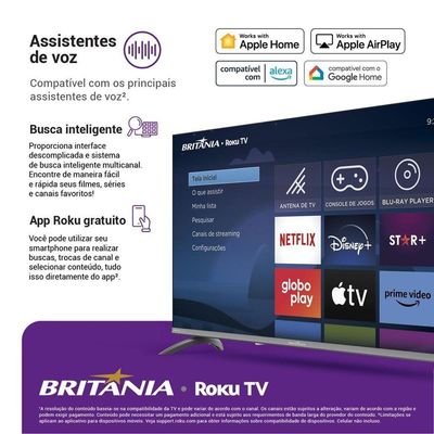 Smart TV Britânia B43CRA 43 Full HD DLED Roku HDR10 Cinza Bivolt