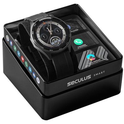 Relógio Masculino Smart Pro Digital em Silicone com Tela AMOLED Preto Séculus 1.43POL