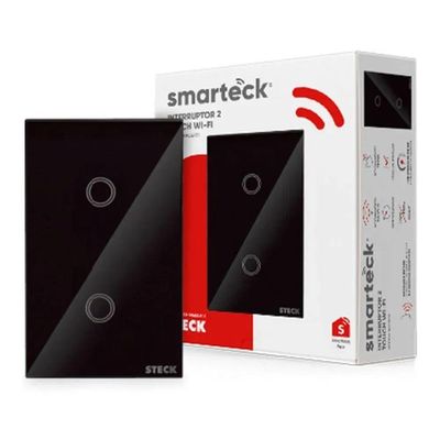 Interruptor Touch Wi-fi Smarteck 4x2 2 Módulos com Comando de Voz Preto Steck SMCI2PS1