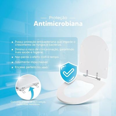 Assento Sanitário Smart Alongado Polipropileno Parafusado Antibacteriano Branco 40CM