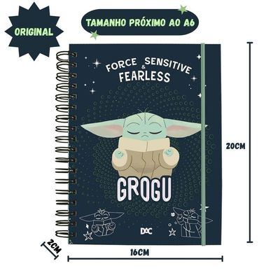 Caderno DAC Smart Mini Star Wars Baby Yoda Papel Offset 90g-m2 80 Folhas Tamanho A6 Preto e Verde