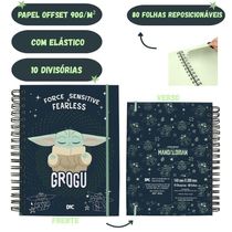Caderno DAC Smart Mini Star Wars Baby Yoda Papel Offset 90g-m2 80 Folhas Tamanho A6 Preto e Verde