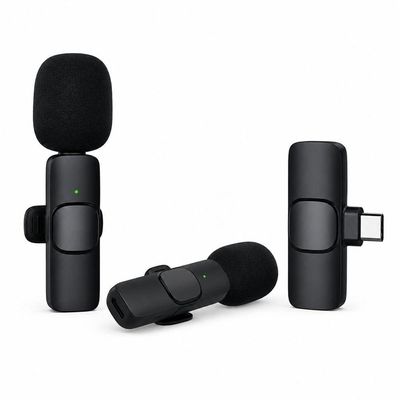 Microfone de Lapela Recarregavel Duplo Type C sem Fio para Gravacao em Smartphone MDM