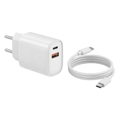 Adaptador de Tomada MDM Inteligente para Smartphones 20W com Cabos USB-C e Lightning Branco