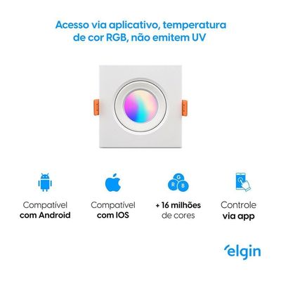 Luminária Smart LED Quadrada Rgb Wi-Fi Elgin Ecospot Compatível com Alexa e Google Home 5W Bivolt