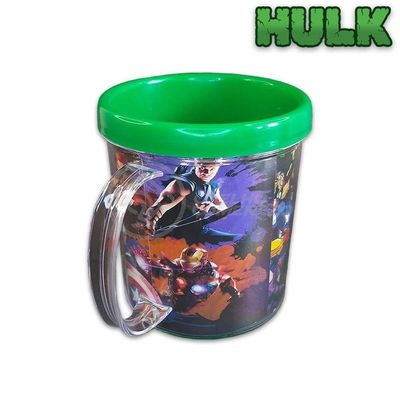 Kit Boneco Colecionável Hulk 15cm Caneca Vingador 350ML Nº12 com Action Figure Verde Smart Bracelet