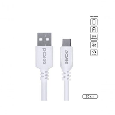 Cabo USB Pcyes PUACB-05 para Smartphone USB a 2.0 para USB Tipo C 480 MBPS Branco 0,5 METRO