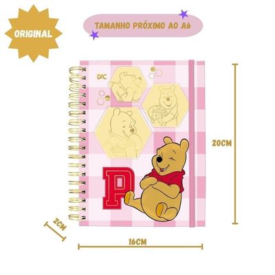 Caderno DAC Smart Mini Ursinho Pooh Capa Dura 80 Folhas Rosa