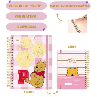 Caderno DAC Smart Mini Ursinho Pooh Capa Dura 80 Folhas Rosa