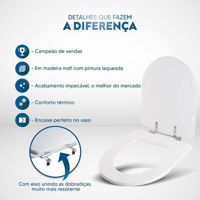Assento Sanitário Smart Universal MDF Alumínio Anodizado Branco Pontto Lavabo 40CM