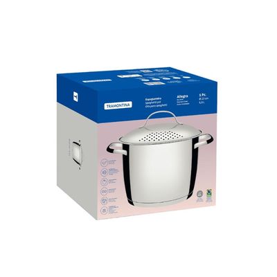 Espagueteira Tramontina Allegra Aço Inox com Fundo Triplo 22 cm 5,5 L