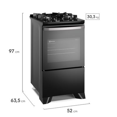 Fogão 4 bocas Electrolux Preto Efficient Mesa Vidro, Tripla Chama e PerfectCook (FE4GB) Bivolt