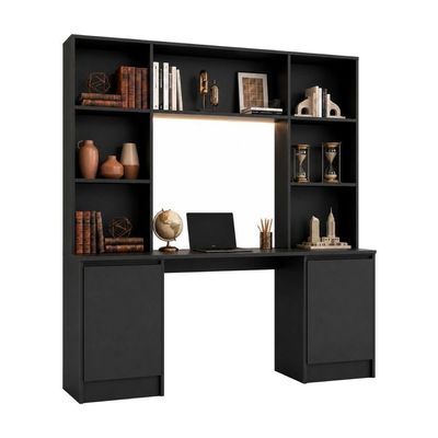 Escrivaninha com Estante Smart MP6075 2 Portas MDF 180CM Preto Multimóveis