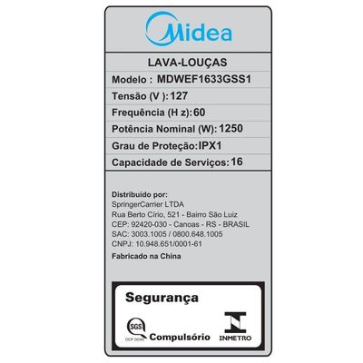 Lava-Louças Midea MDWEF1633GSS1 16 Serviços Smart Home Inox 110V