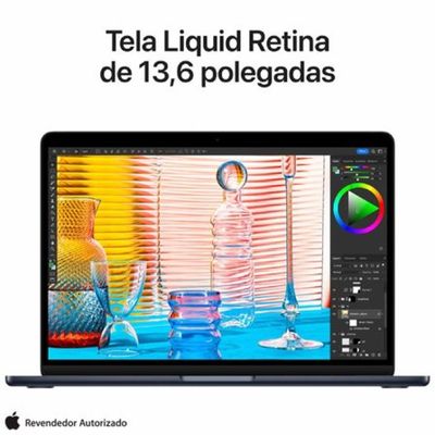 Apple MacBook Air 13" M2 (CPU de 8 núcleos e GPU de 8 núcleos, 8GB RAM , 256 GB SSD) - Meia-noite