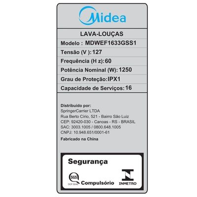 Lava-Louças Midea MDWEF1633GSS2 16 Serviços Smart Home Inox 220V