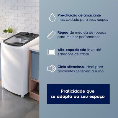 Máquina de Lavar Electrolux Efficient 12kg Branca Compacta, Econômica e Pré-diluição (LET12) 127V