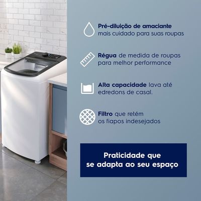 Máquina de Lavar Electrolux Efficient 13kg Branca Compacta, Pré-diluição e MaxFilter (LEM13) 127V