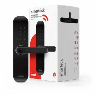Fechadura Smarteck com Wi-Fi Acionamento por Impressão Digital e Senha para Portas Alumínio Preto