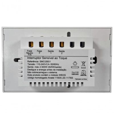 Interruptor Touch Wi-fi Smarteck 2 Módulos com Comando de Voz Branco Steck