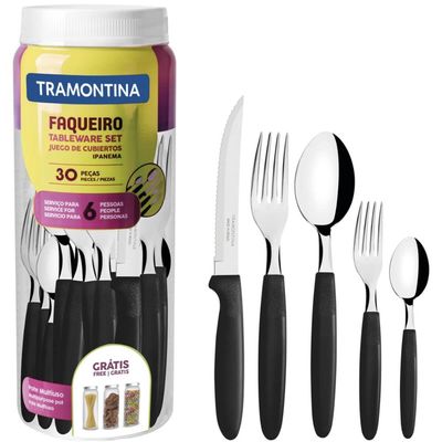 Faqueiro Jogo de Talheres 30 Peças de Aço Inox Ipanema Tramontina Preto