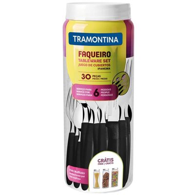 Faqueiro Jogo de Talheres 30 Peças de Aço Inox Ipanema Tramontina Preto