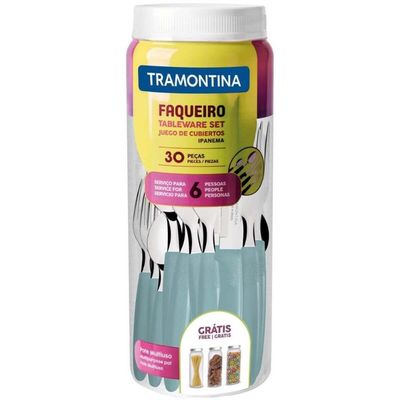 Faqueiro Jogo de Talheres 30 Peças de Aço Inox Ipanema Tramontina Verde Menta