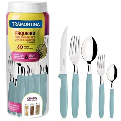 Faqueiro Jogo de Talheres 30 Peças de Aço Inox Ipanema Tramontina Verde Menta