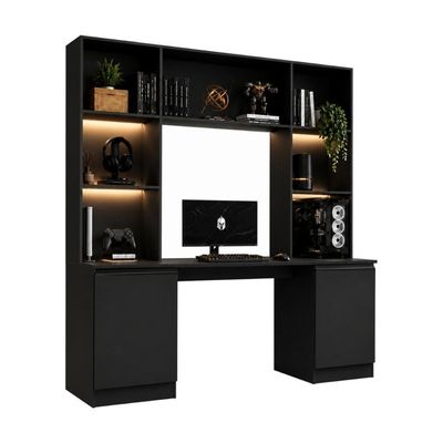 Conjunto de Escritório Smart Moderno sem Gavetas MDF-MDP 180CM Preto Multimóveis