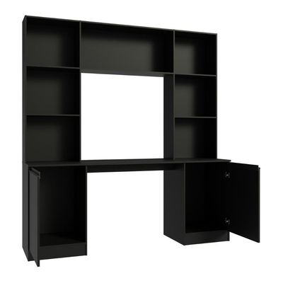 Conjunto de Escritório Smart Moderno sem Gavetas MDF-MDP 180CM Preto Multimóveis