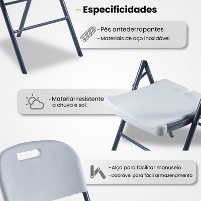 Kit 01 Mesa + 04 Cadeira Portátil Dobrável Loomber Branco