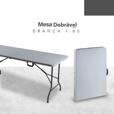 Kit 02 Mesa + 08 Cadeira Portátil Dobrável Loomber Branco