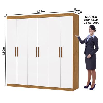 Guarda Roupa Casal 6 Portas 2 Gavetas Raquel Carioca Móveis CINAMOMO/OFF WHITE/S/V