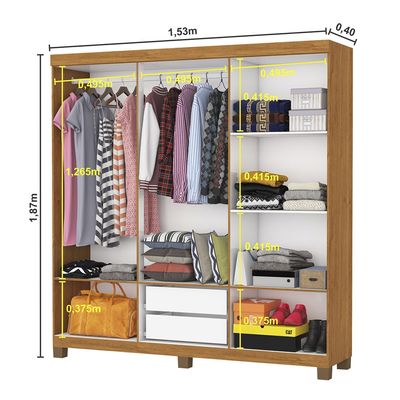 Guarda Roupa Casal 6 Portas 2 Gavetas Raquel Carioca Móveis CINAMOMO/OFF WHITE/S/V