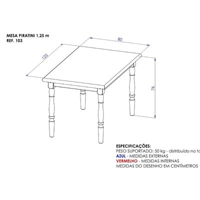 Mesa de Jantar em Madeira 125x80cm Natural Acetinado Piratini